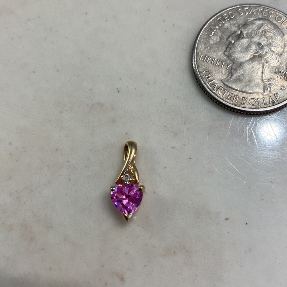 10k pink sapphire and diamond heart pendant